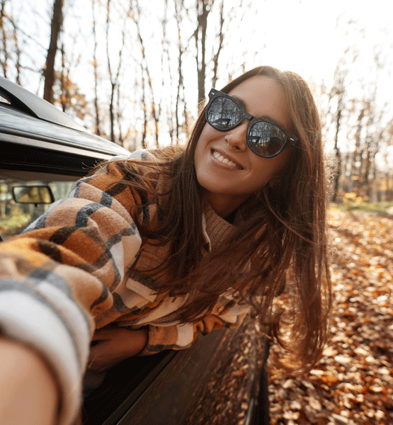 Girl looking out the car window