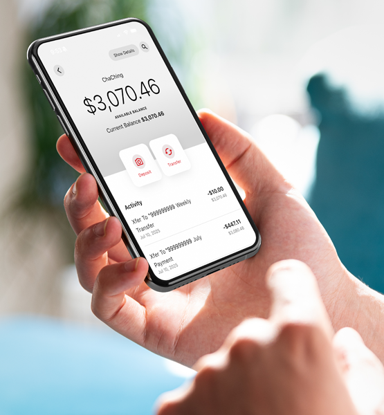 Capital Credit Union digital banking mobile app dashboard for managing accounts and transactions on a smartphone.